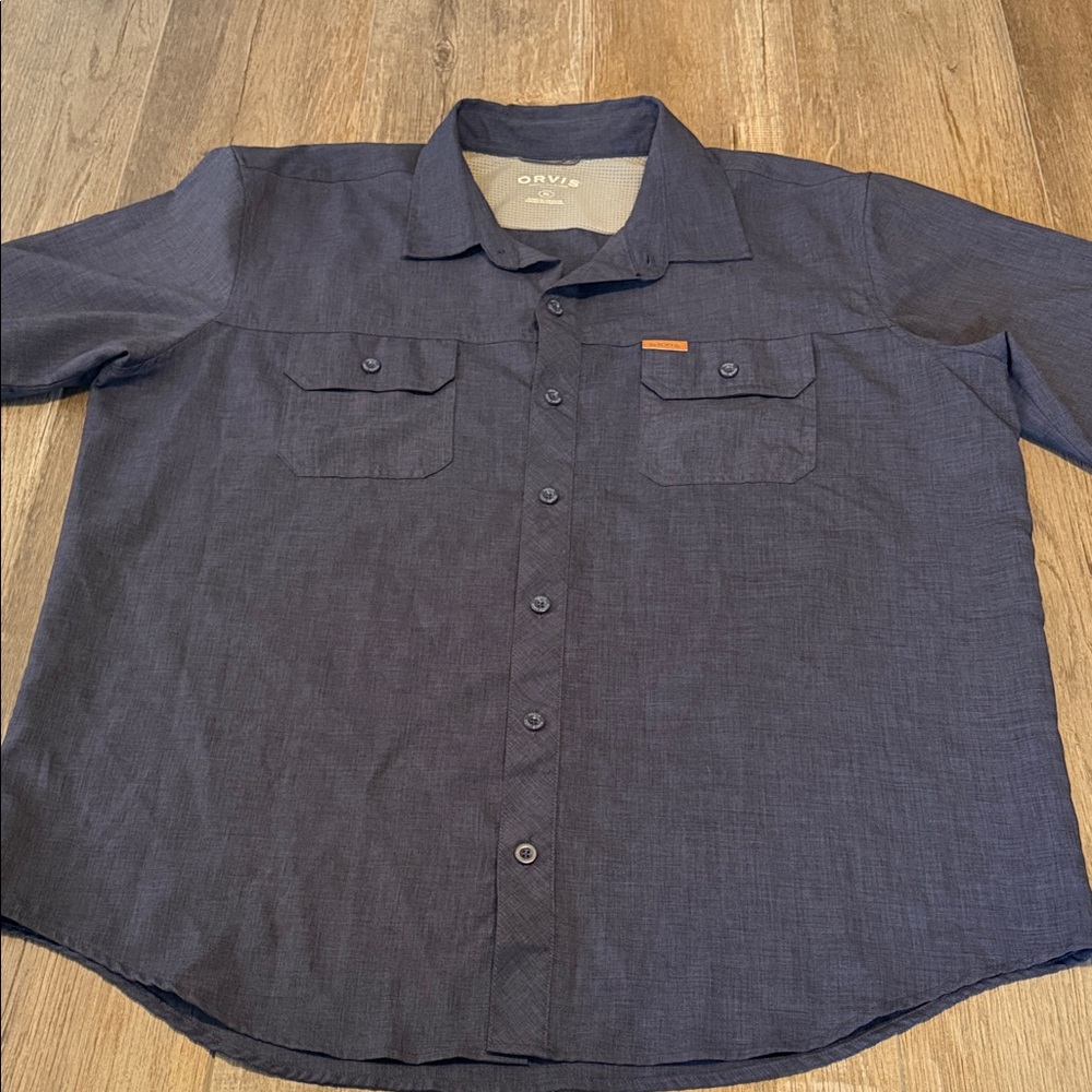 Orvis Men's Dark Blue Button-Down Shirt with Chest Pockets